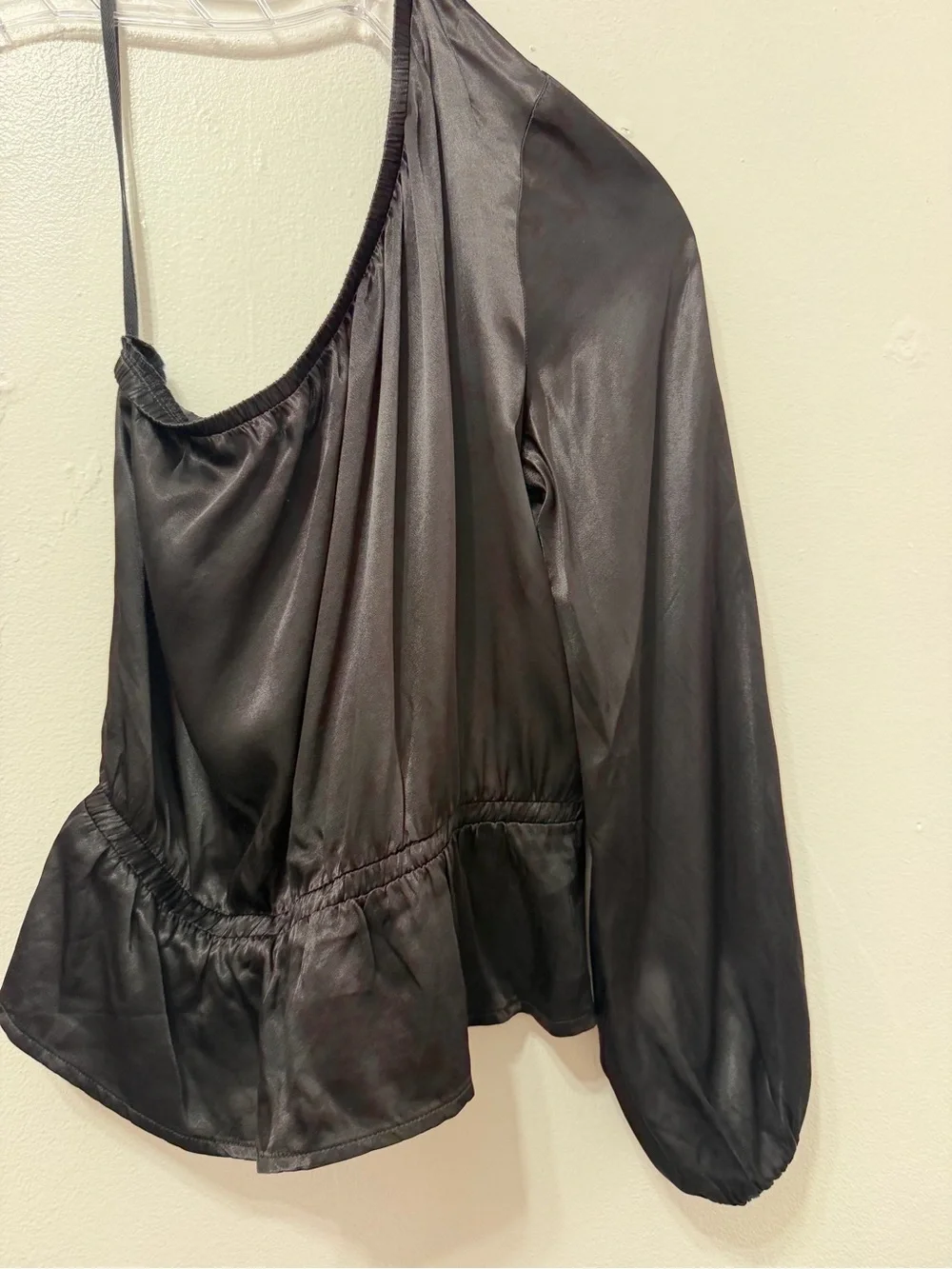 NWOT Nation LTD Black One-Shoulder Satin Peplum Top